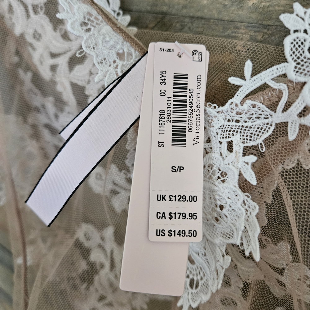 Victoria's Secret Pink Sheer Lace Bodysuit with White Floral Trim - Picture 3 of 6